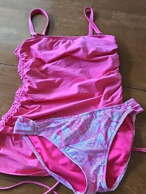 Pink Ruched Tankini Swim Top